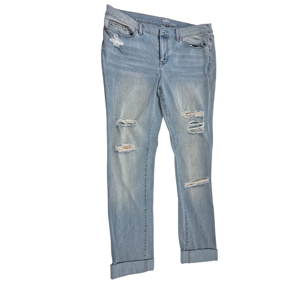 New York & Company Cuffed Crop Boyfriend Stretch Jeans Medium Wash Denim Womens